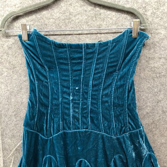 Urban Outfitters Antoinnette Velvet Bustier Mini Dress Size M Strapless Teal - Picture 3 of 10